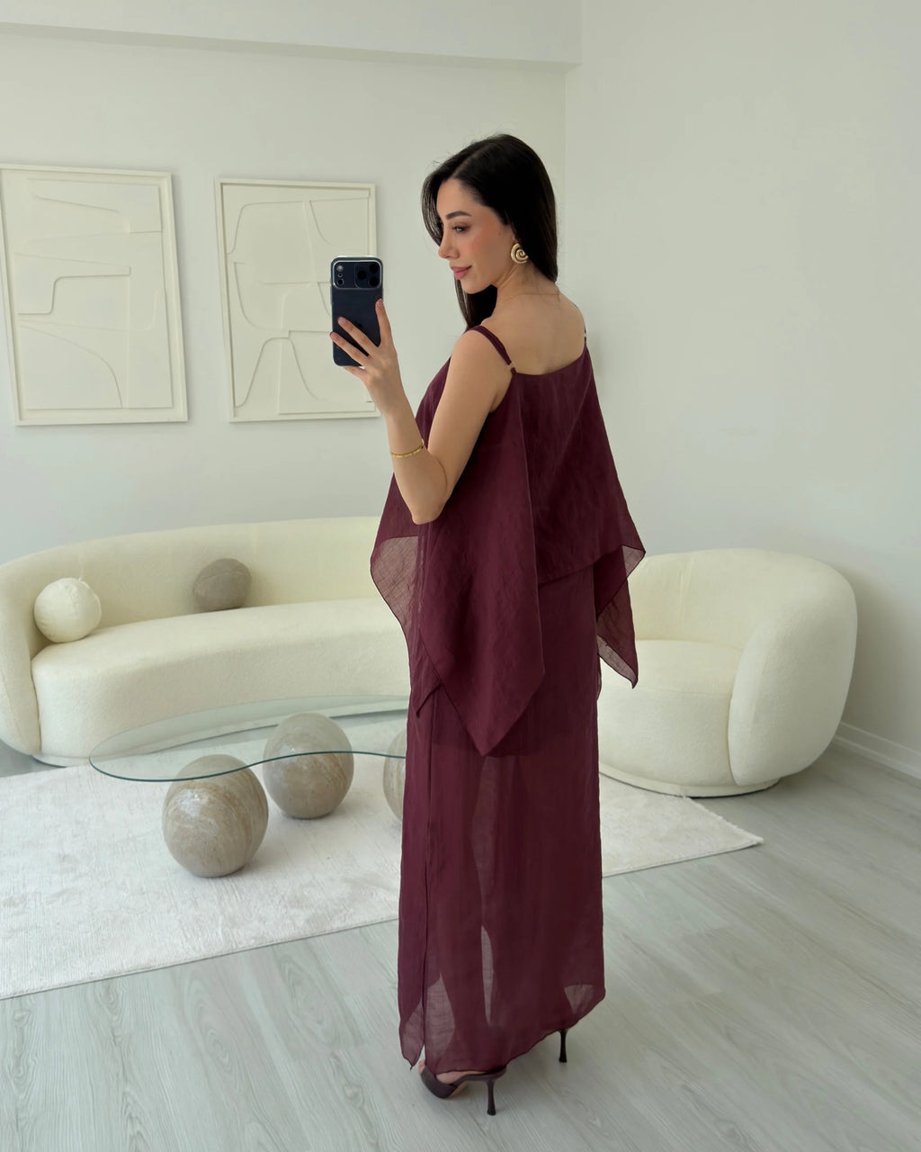 فستان شيفون عنابي - KP2311