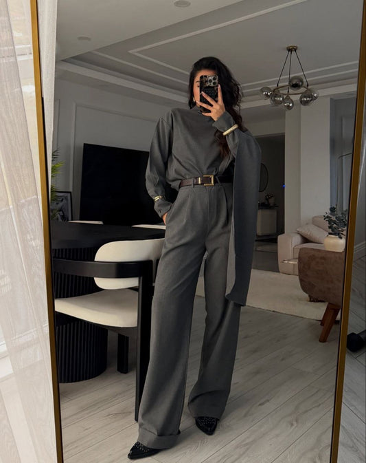 طقم بشال رمادي - KP1485