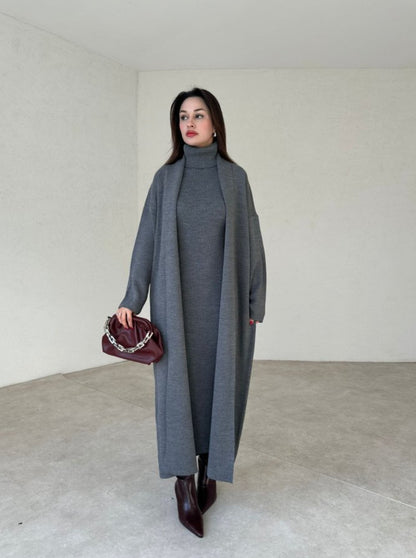 طقم فستان مع جرزة رمادي - KP1130