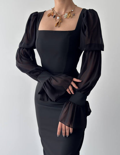 فستان ميدي اسود - KP2220