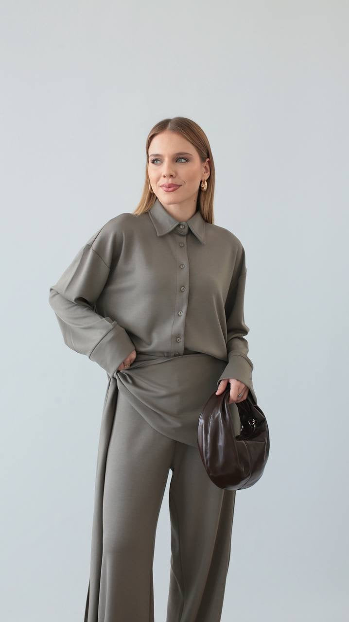 طقم قميص مع بنطلون اخضر - KP1407