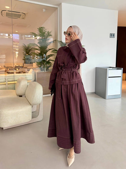 طقم جينز خمري قميص مع تنورة - KP1426