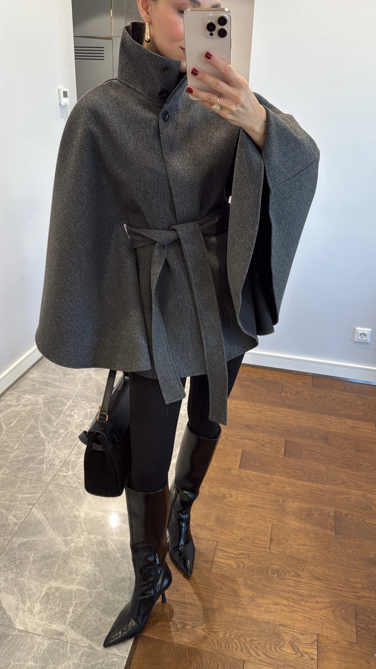 جكيت بقبة مع ربطة رمادي - KP7086