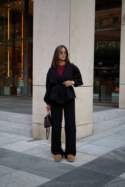 طقم اسود جكيت بربطة مع بنطلون - KP1469