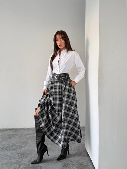 تنورة كاروهات اسود - KP6021