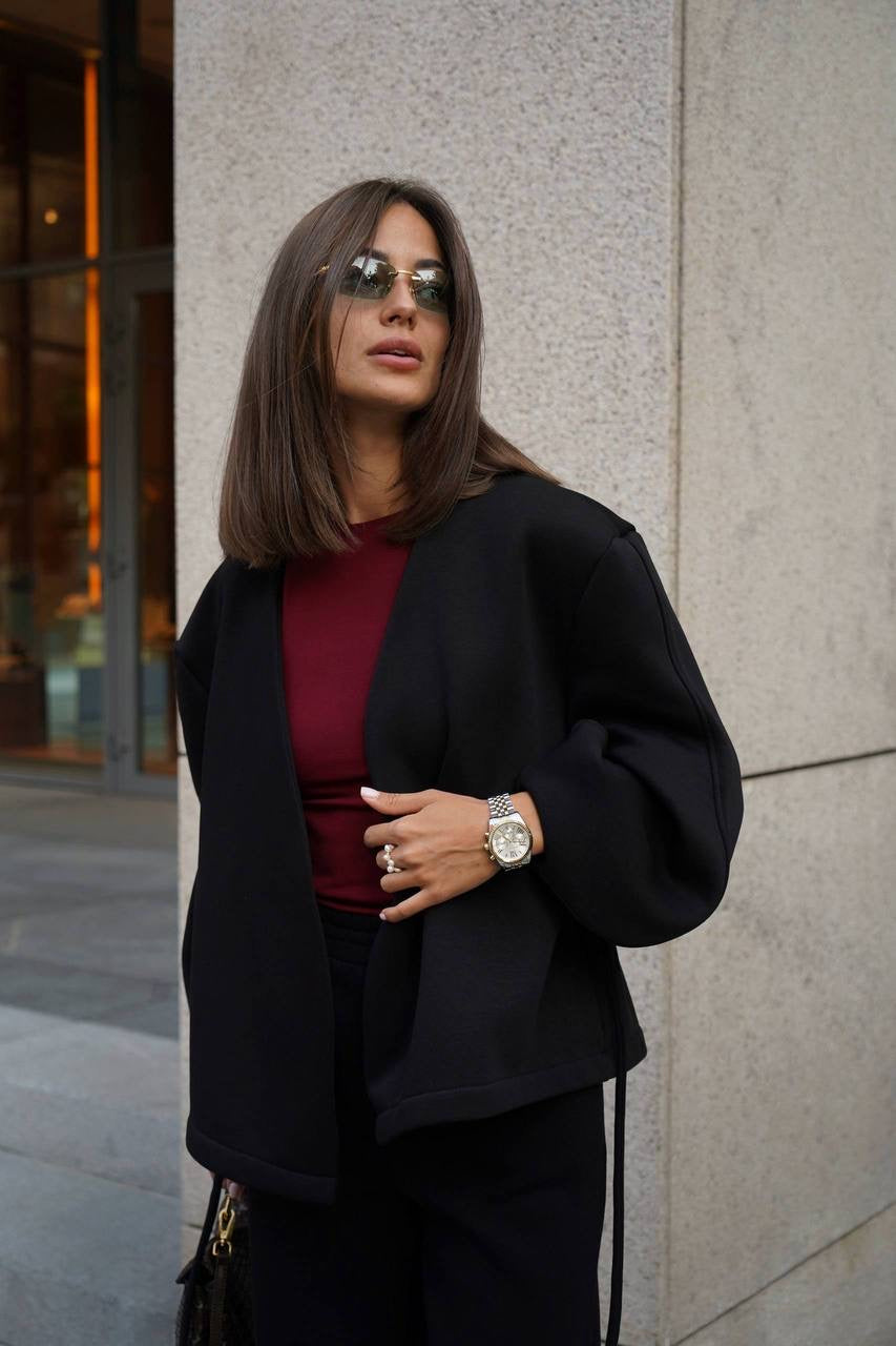 طقم اسود جكيت بربطة مع بنطلون - KP1469