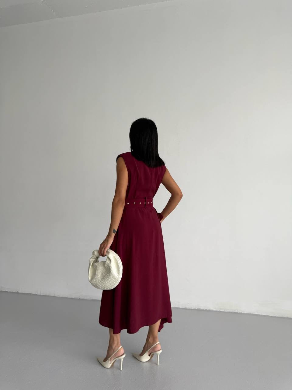 فستان خمري بحزام - KP2175