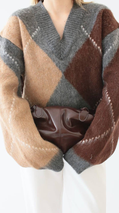 بلوزة رمادي وبني - KP4369