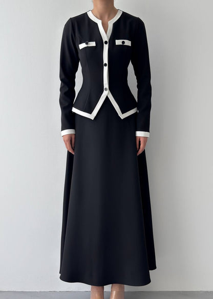 طقم بلوزة مع تنورة اسود - KP1348