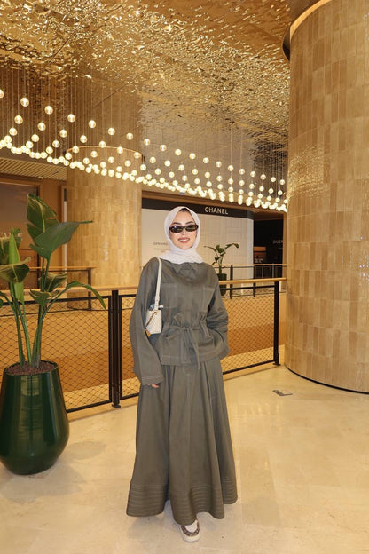 طقم جينز زيتي قميص مع تنورة - KP1426