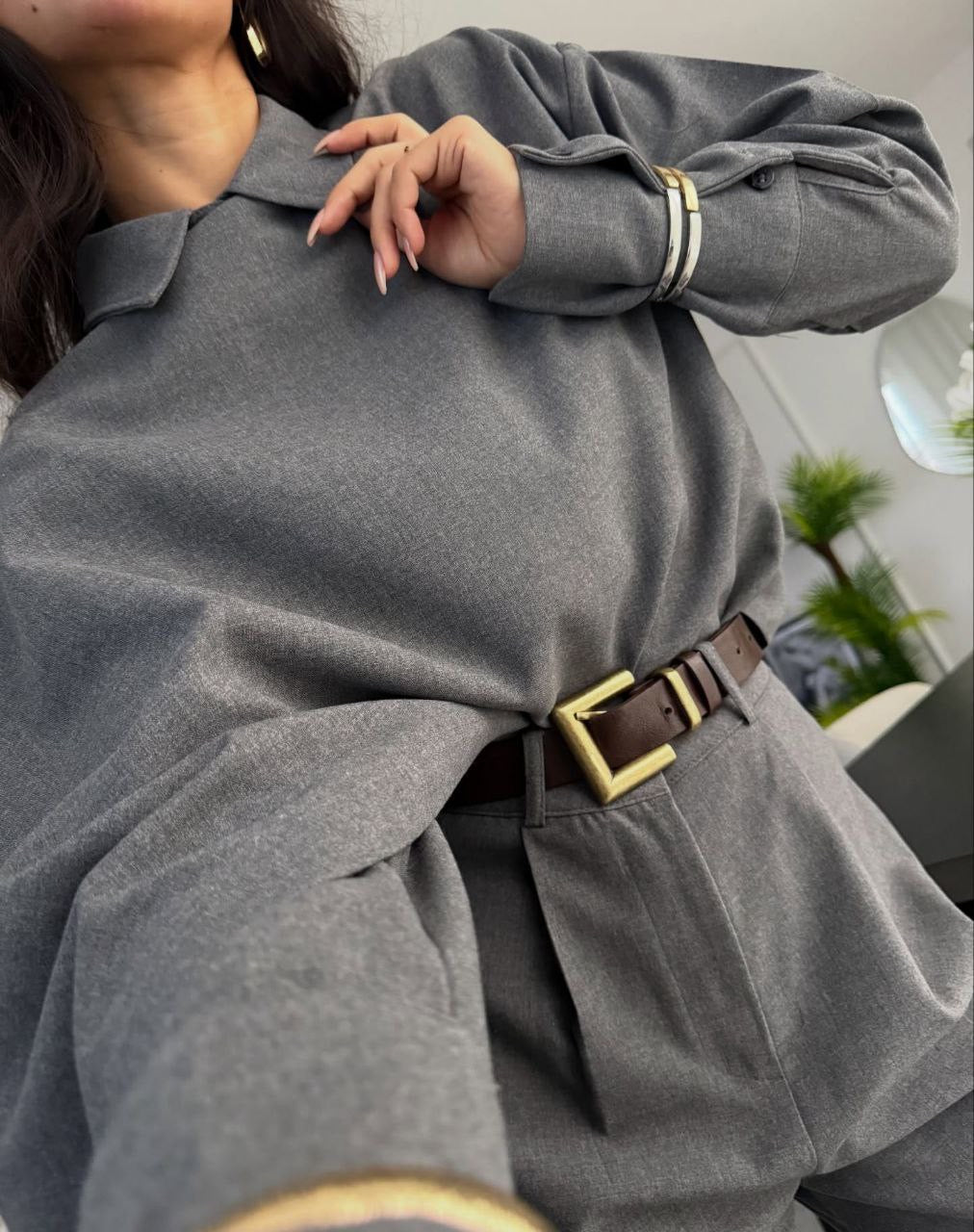 طقم بشال رمادي - KP1485