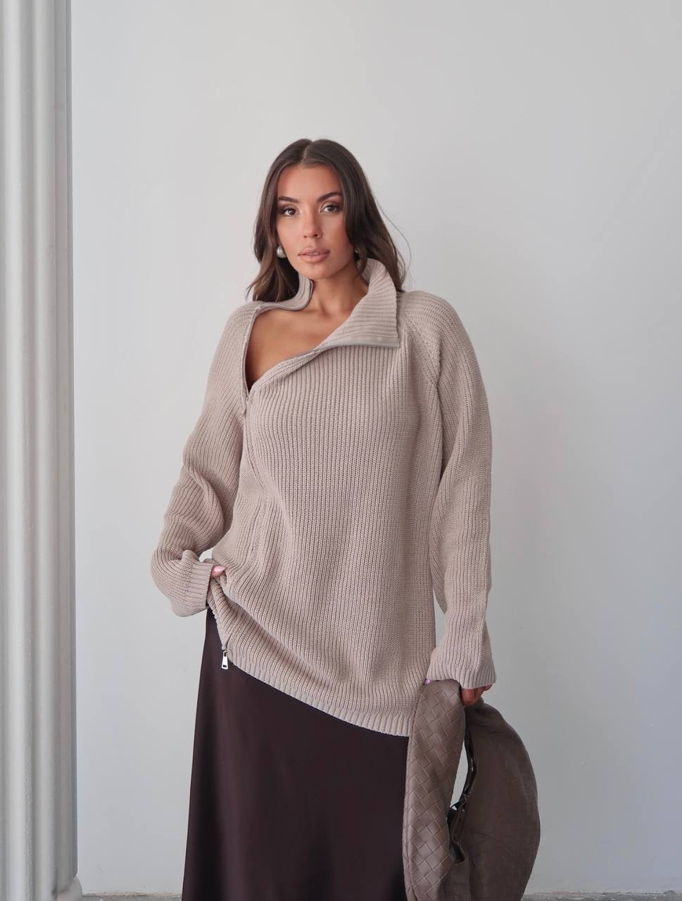 بلوزة بسحاب بيج - KP4129