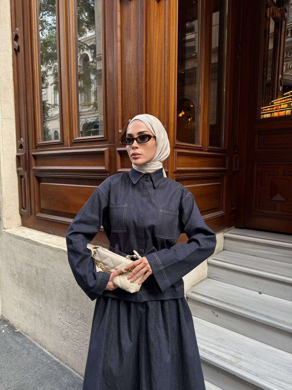 طقم جينز قميص مع تنورة - KP1426