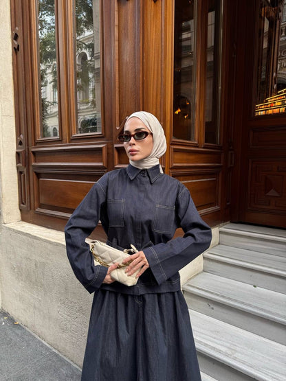 طقم جينز قميص مع تنورة - KP1426