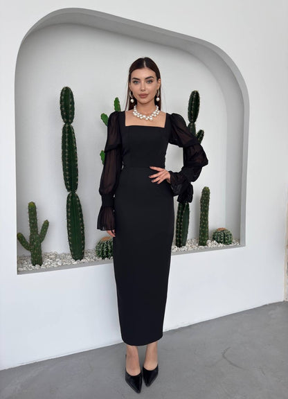 فستان ميدي اسود - KP2220