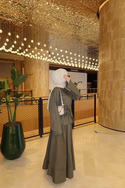 طقم جينز زيتي قميص مع تنورة - KP1426