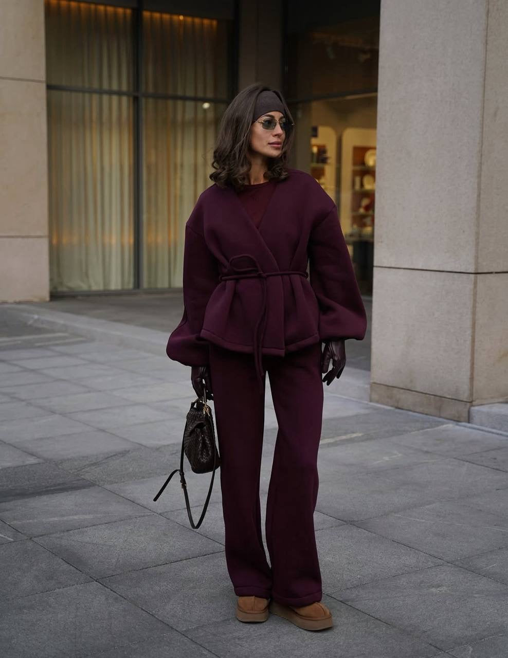 طقم خمري جكيت بربطة مع بنطلون - KP1469