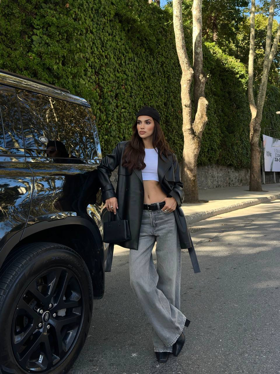 جكيت ترنش اسود جلد - KP7088