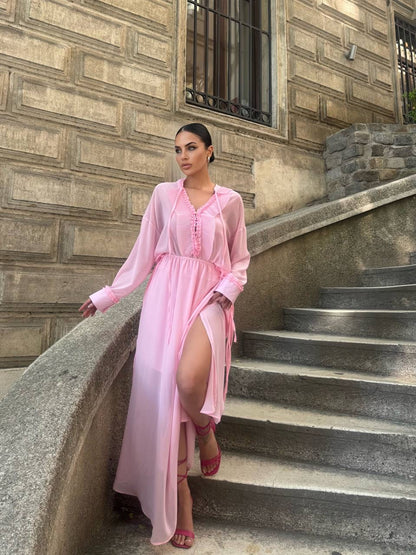 طقم شيفون زهري - KP1257