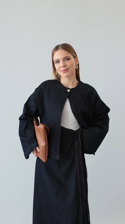 طقم بلوزة مع تنورة جينز - KP1442