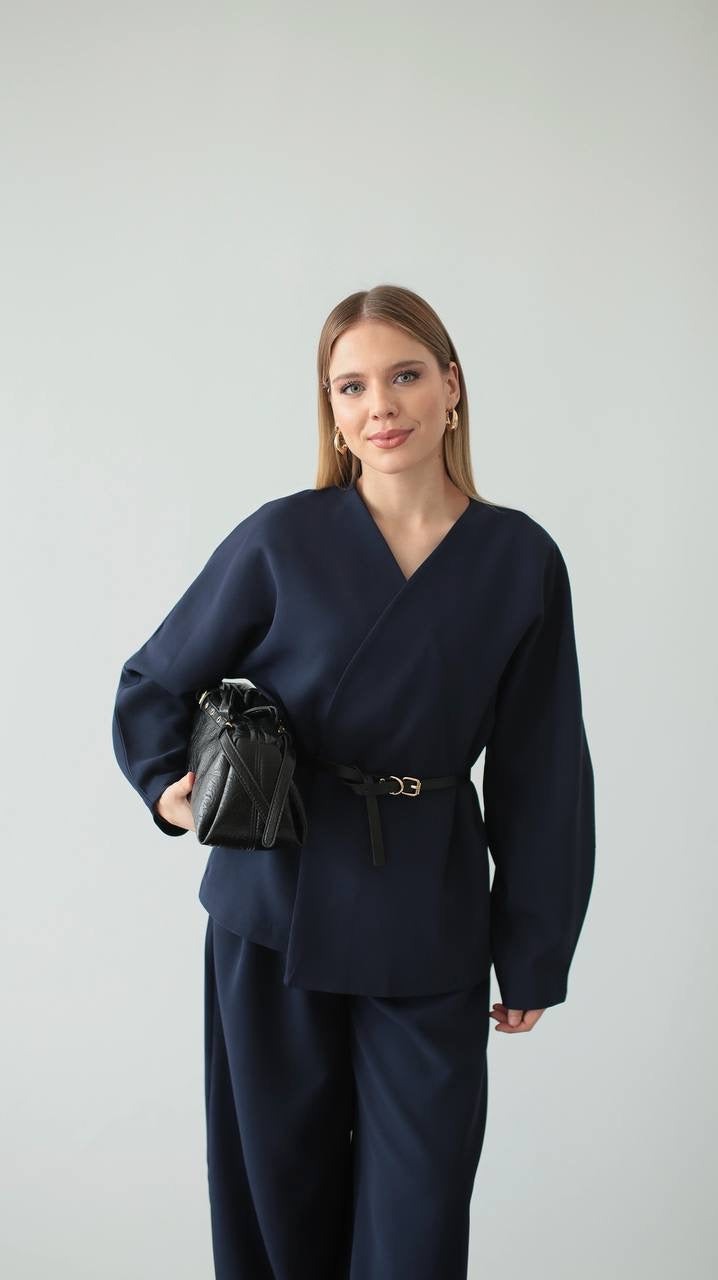 طقم كحلي بحزام - KP1460