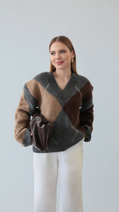 بلوزة رمادي وبني - KP4369