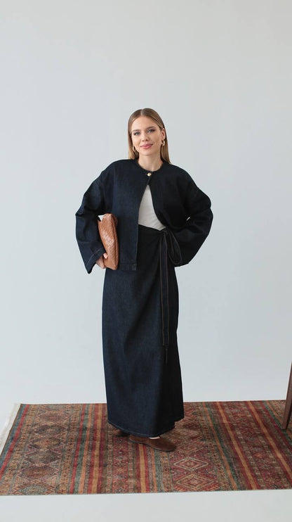 طقم بلوزة مع تنورة جينز - KP1442