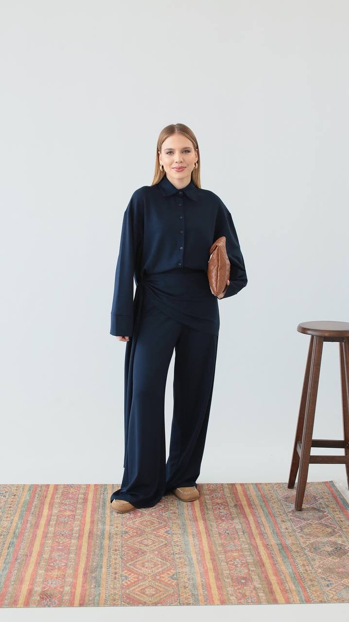 طقم قميص مع بنطلون كحلي - KP1407