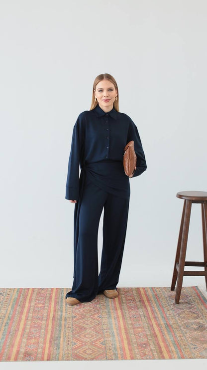 طقم قميص مع بنطلون كحلي - KP1407