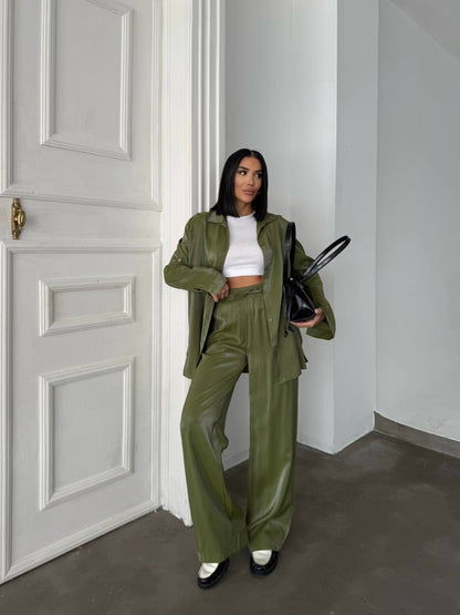 طقم قميص مع بنطلون زيتي - KP1296