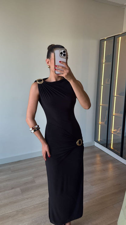 فستان لايكرا اسود - KP2207