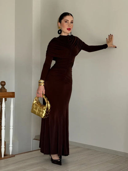 فستان لايكرا بني - KP2236