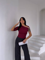 بلوزة لايكرا خمري - KP4198