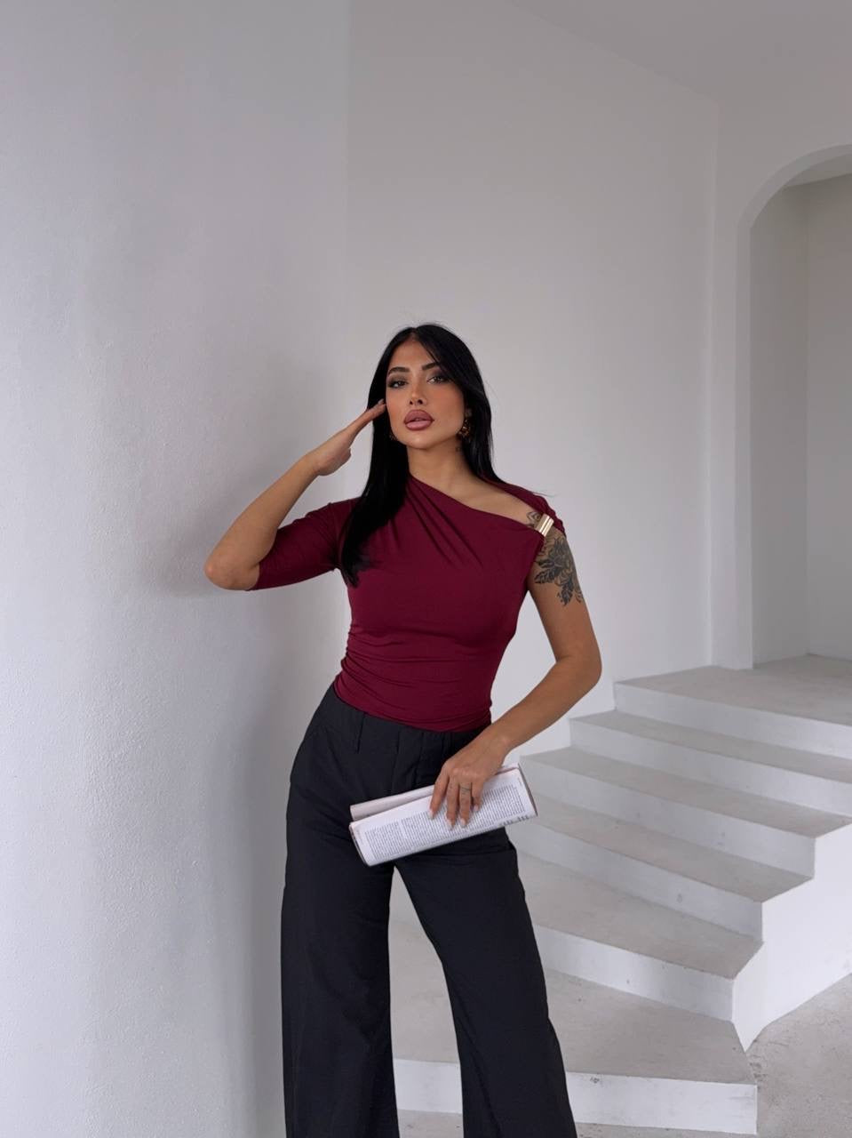 بلوزة لايكرا خمري - KP4198