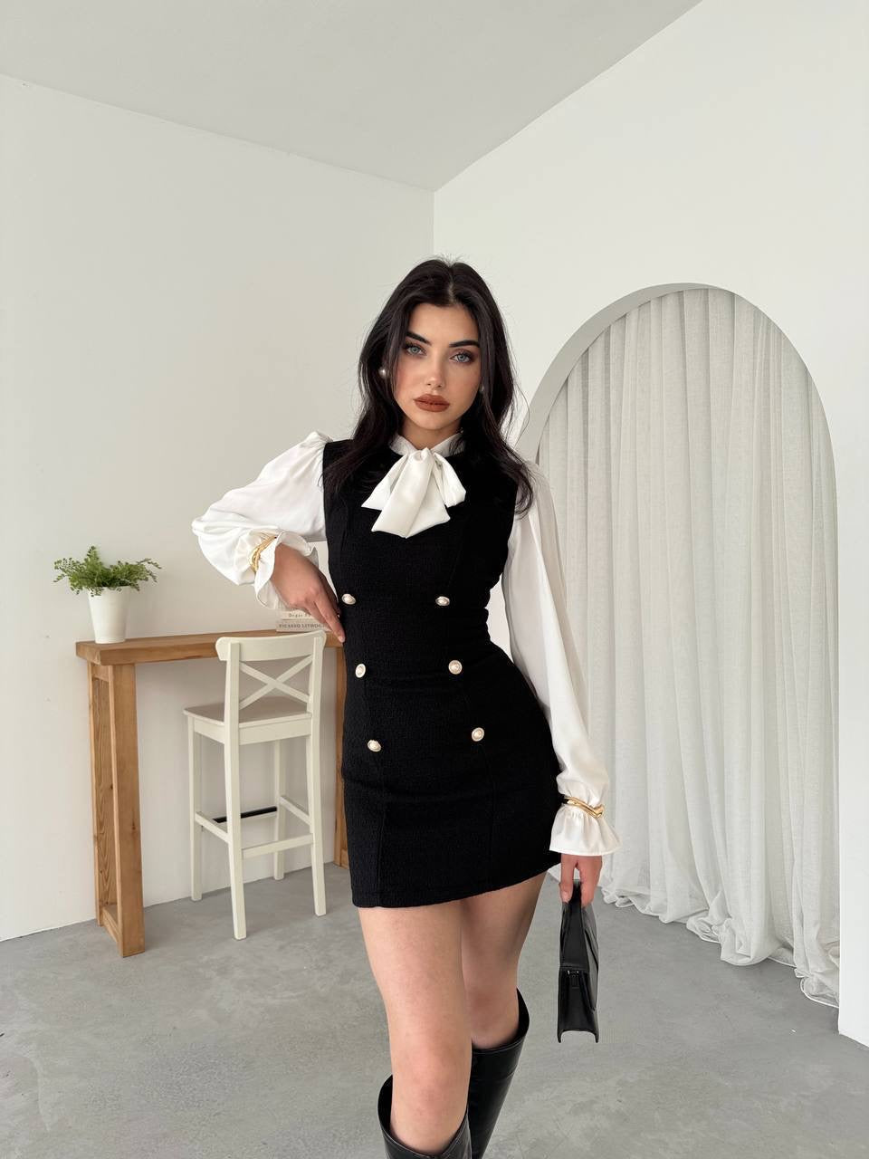 فستان ميني اسود مع قميص - KP2224
