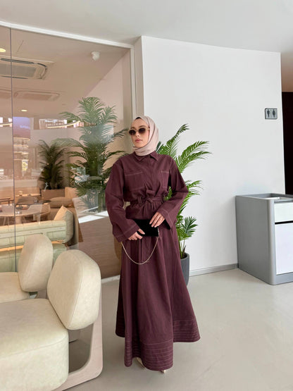 طقم جينز خمري قميص مع تنورة - KP1426