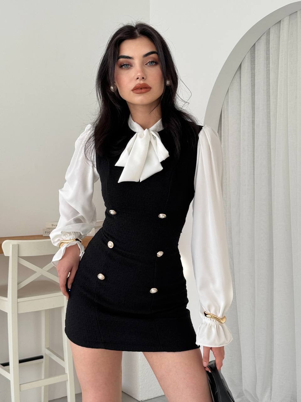 فستان ميني اسود مع قميص - KP2224