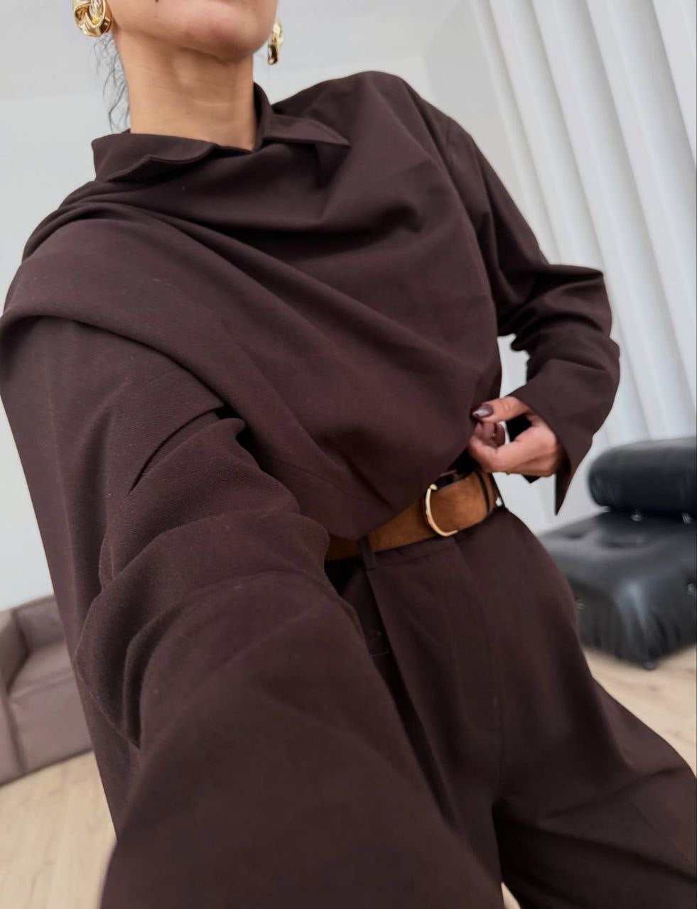 طقم بشال بني - KP1485