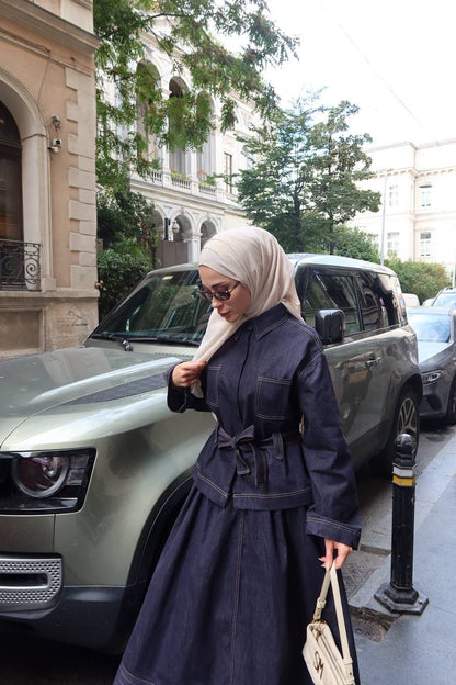 طقم جينز قميص مع تنورة - KP1426