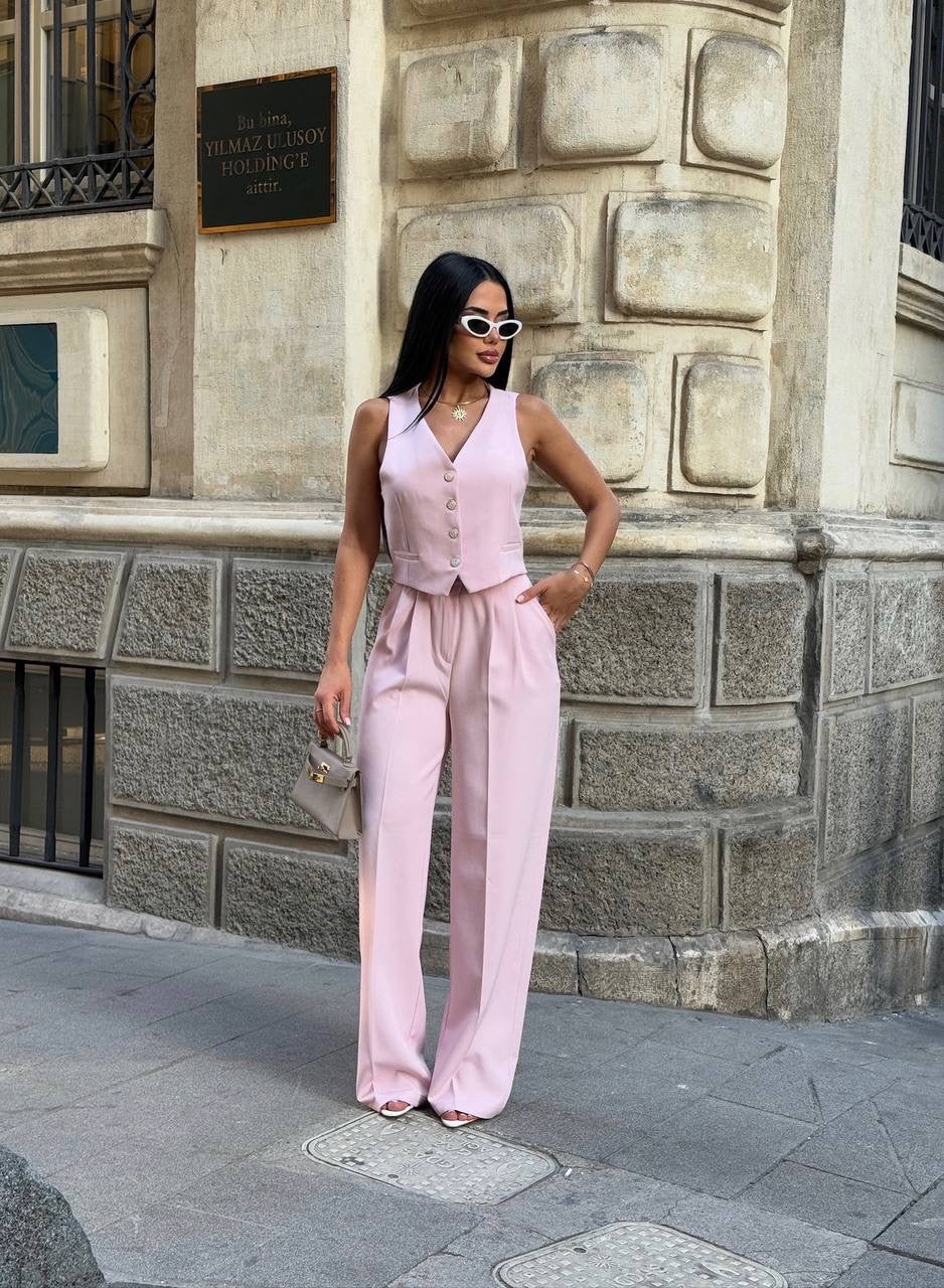 طقم ڤيست مع بنطلون زهري - KP1304