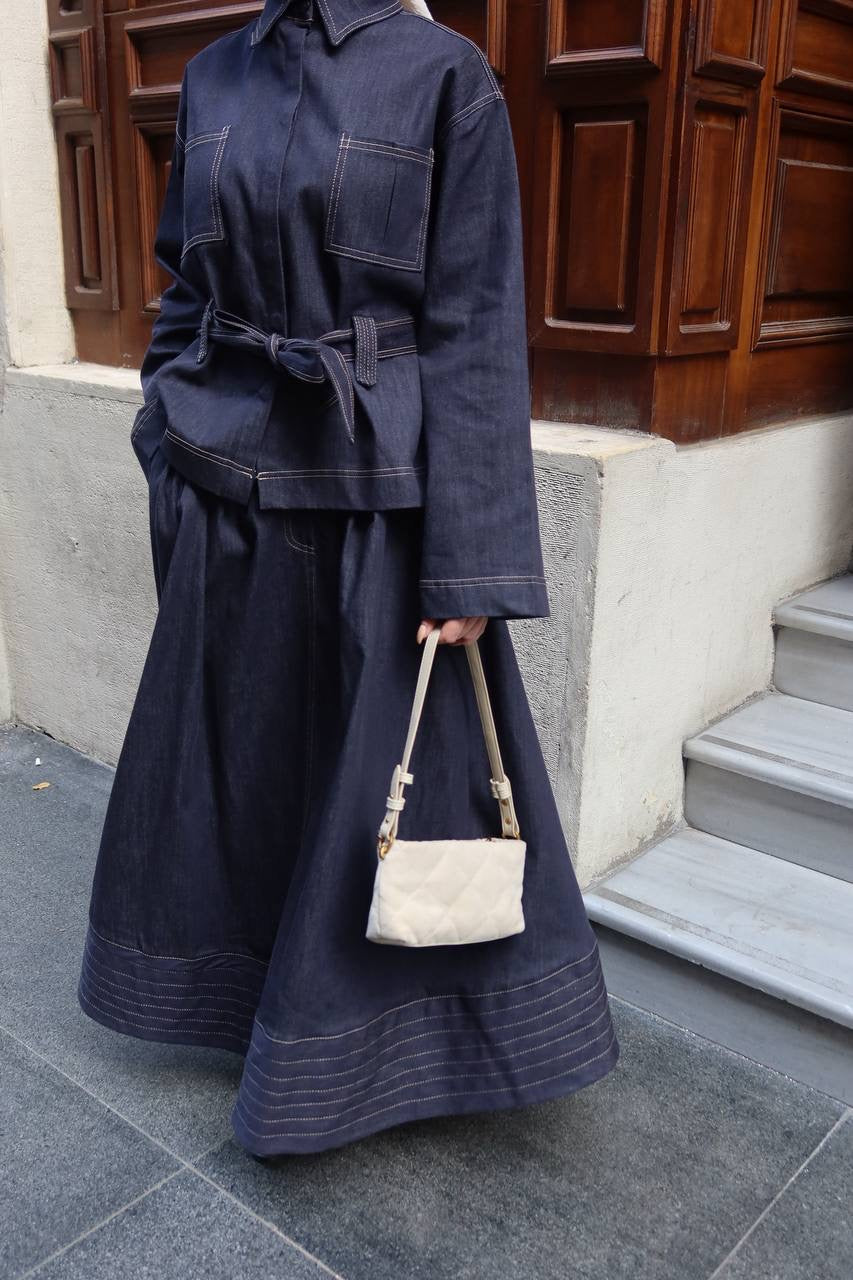 طقم جينز قميص مع تنورة - KP1426