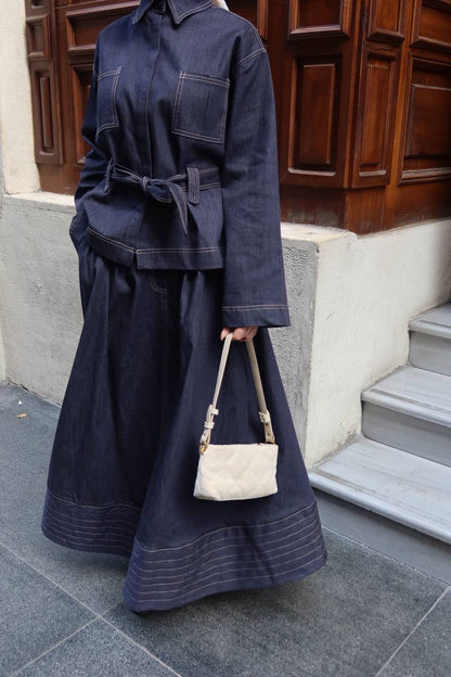 طقم جينز قميص مع تنورة - KP1426