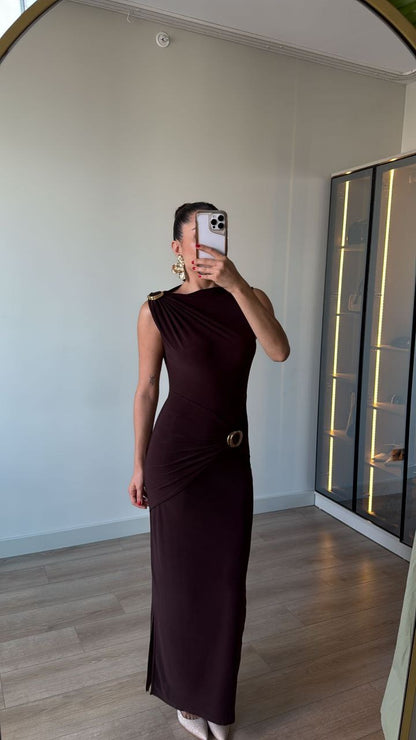 فستان لايكرا بني - KP2207