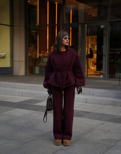 طقم خمري جكيت بربطة مع بنطلون - KP1469