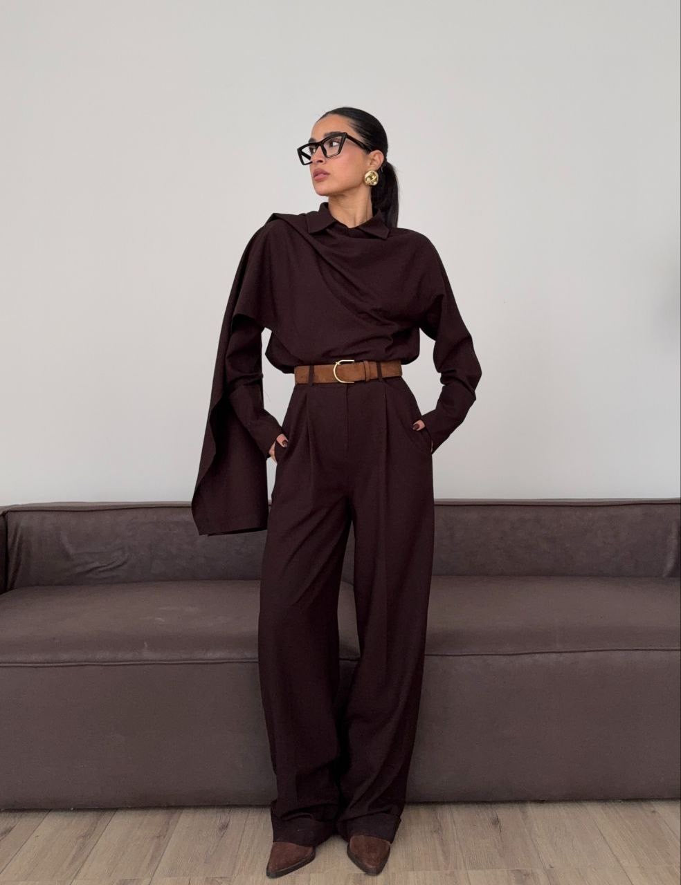 طقم بشال بني - KP1485