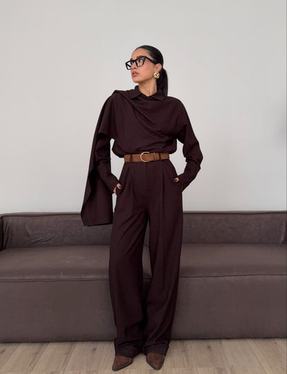 طقم بشال بني - KP1485