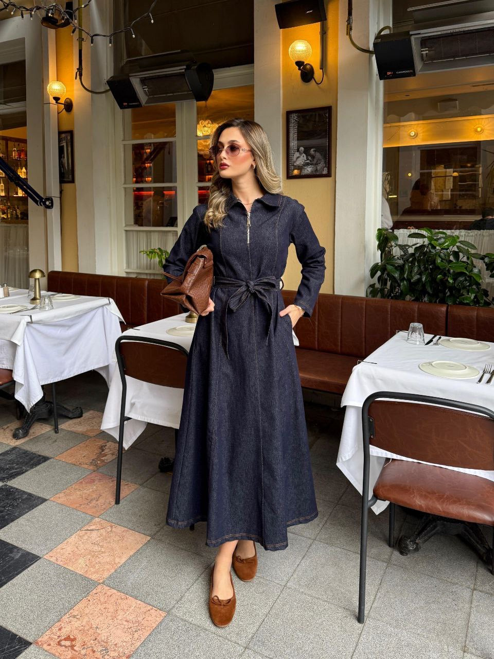 فستان جينز بحزام - KP2242