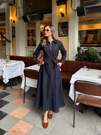 فستان جينز بحزام - KP2242