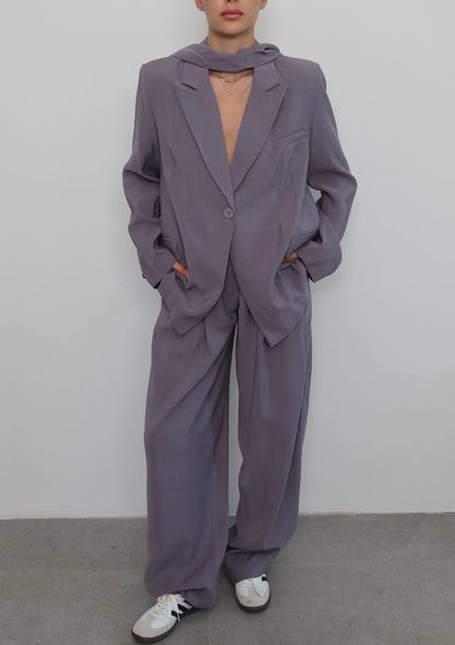 طقم بليزر بربطة مع بنطلون رمادي - KP1360