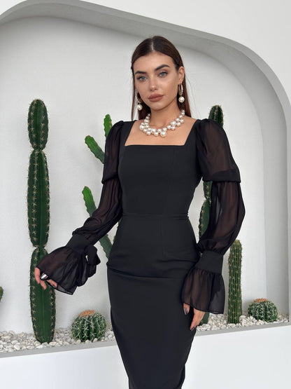 فستان ميدي اسود - KP2220